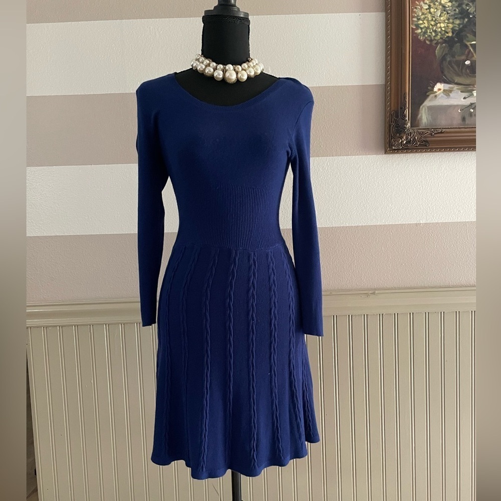 Thakoon Royal Blue 3/4 Sleeve Fit & Flare Knit Dress